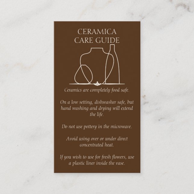 Dark Brown Pottery Vase Ceramic Clay Instructions Business Card (Front)