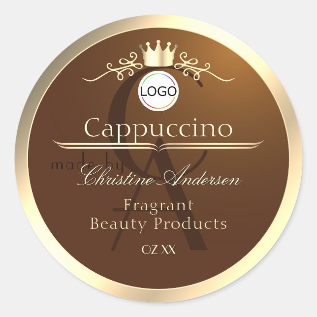 Dark Brown Product Label Gold Frame Logo Monogram (Front)