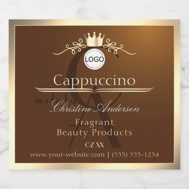 Dark Brown Product Label Gold Frame Logo Monogram (Single Label)