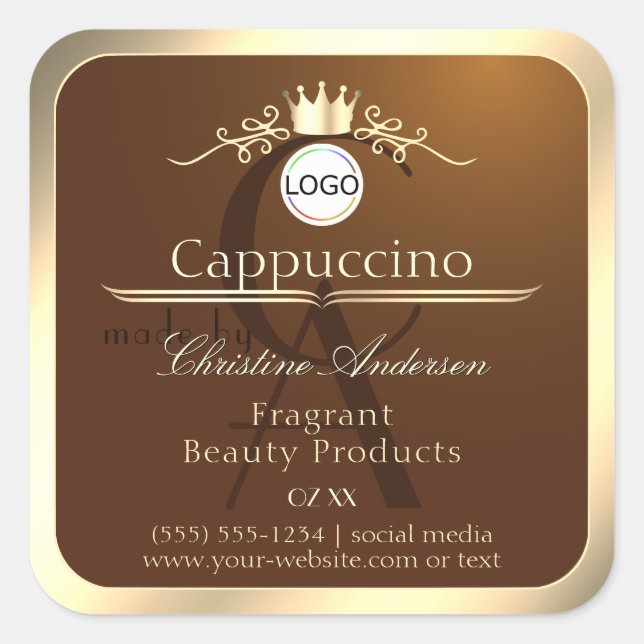 Dark Brown Product Label Gold Frame Logo Monogram (Front)