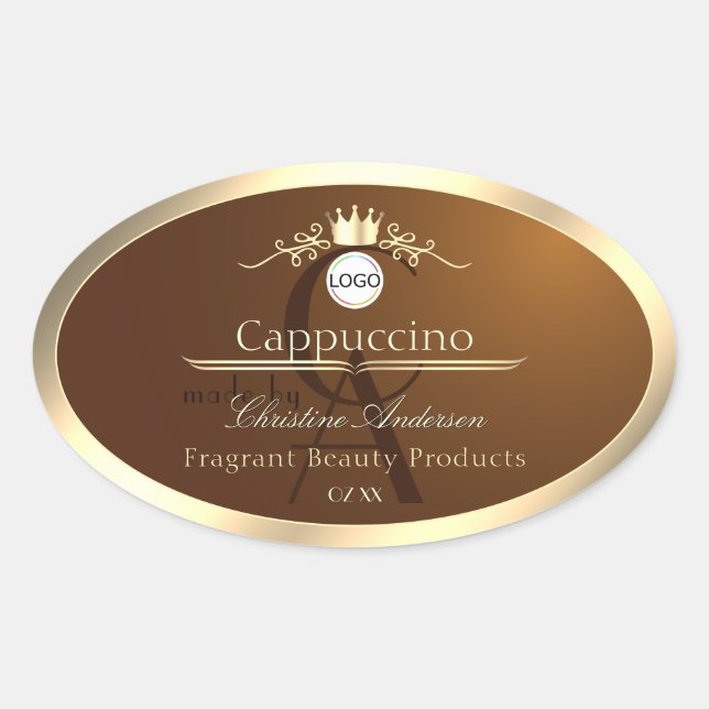 Dark Brown Product Label Gold Frame Logo Monogram (Front)