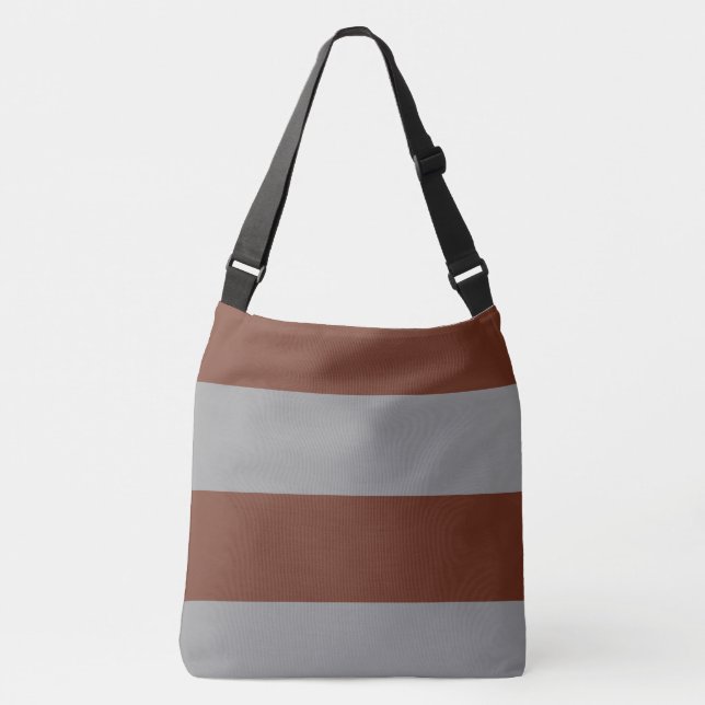 Dark Brown Red and Grey Simple Extra Wide Stripes Crossbody Bag (Front)