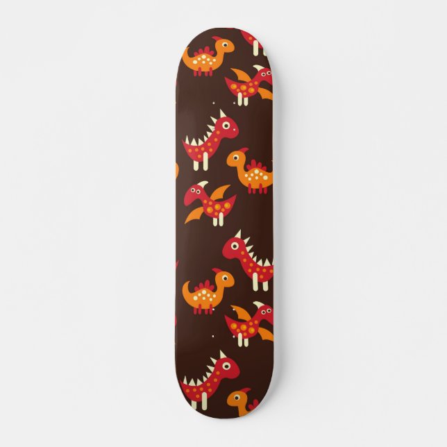 Dark Brown Red and Orange Spiked Dinosaurs Skateboard (Front)