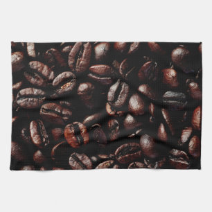 Dark Brown Roasted Coffee Beans Texture Tea Towel