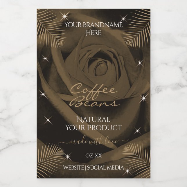 Dark Brown Rose Flower Palm Leaves Product Labels (Single Label)