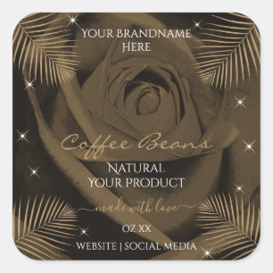 Dark Brown Rose Flower Palm Leaves Product Labels