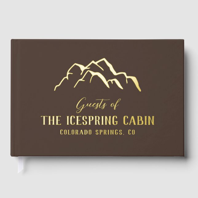 Dark Brown Rustic Mountain Tops Cabin Guest Book (Front)