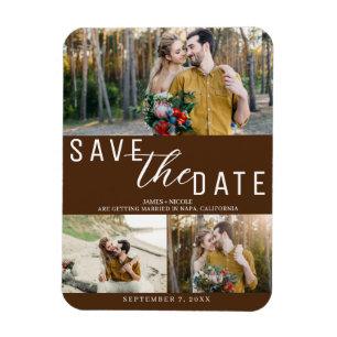 Dark Brown Save the Date Wedding 3 Photos Magnet