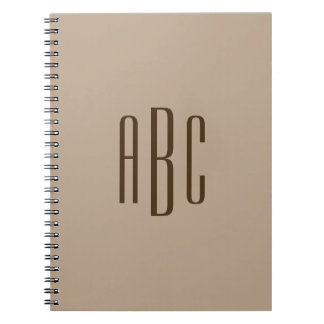 Dark Brown Simple Three Letter Monogram Notebook
