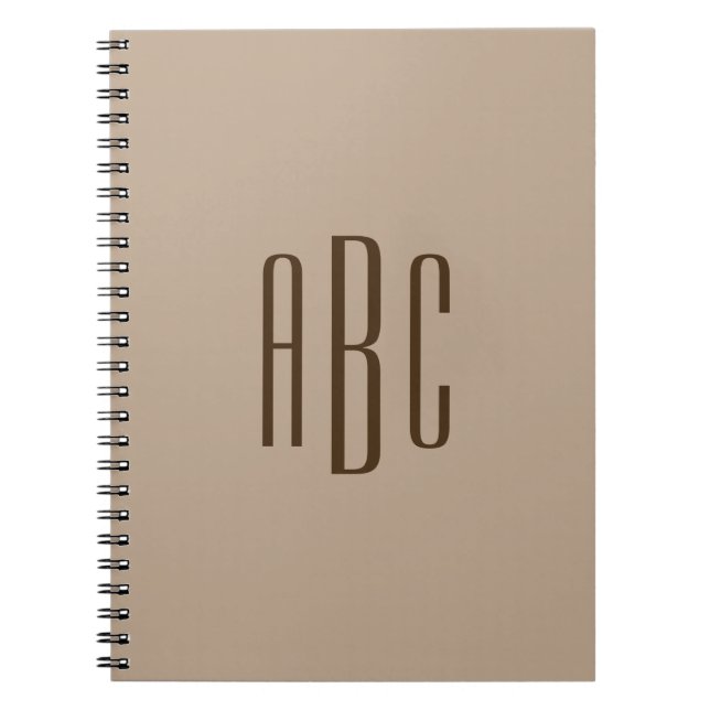 Dark Brown Simple Three Letter Monogram Notebook (Front)