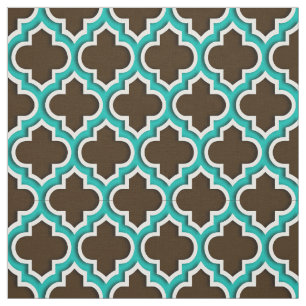 Dark Brown, Teal Moroccan Quatrefoil #5DS Fabric