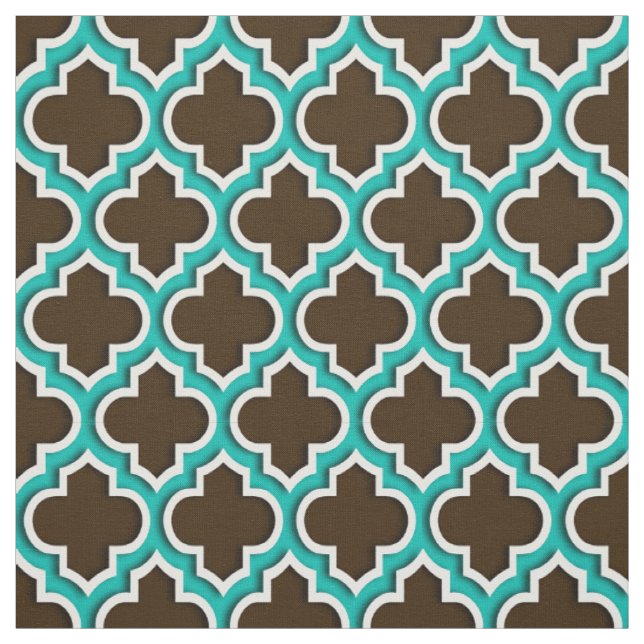 Dark Brown, Teal Moroccan Quatrefoil #5DS Fabric (Swatch)