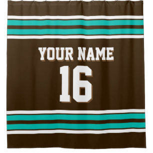 Dark Brown Teal White Stripes Sports Jersey Shower Curtain