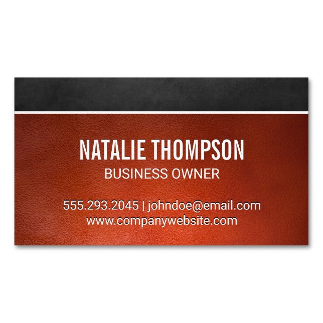 Dark Brown Texture | Orange Leather Background Magnetic Business Card (Front)