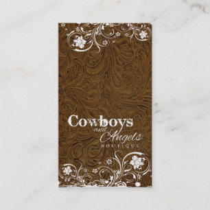 Dark Brown Tooled Leather and Lace Business Card
