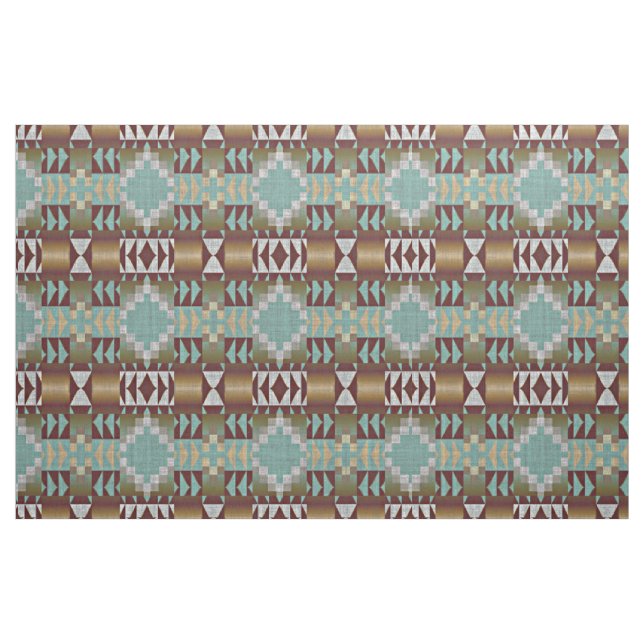 Dark Brown Turquoise Green Taupe Beige Ethnic Look Fabric (Fat Quarter)