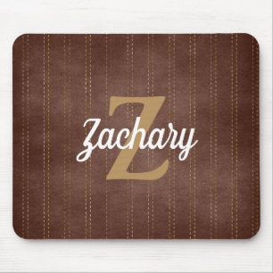 Dark Brown Vintage Pinstripe Retro Monogram Mouse Mat