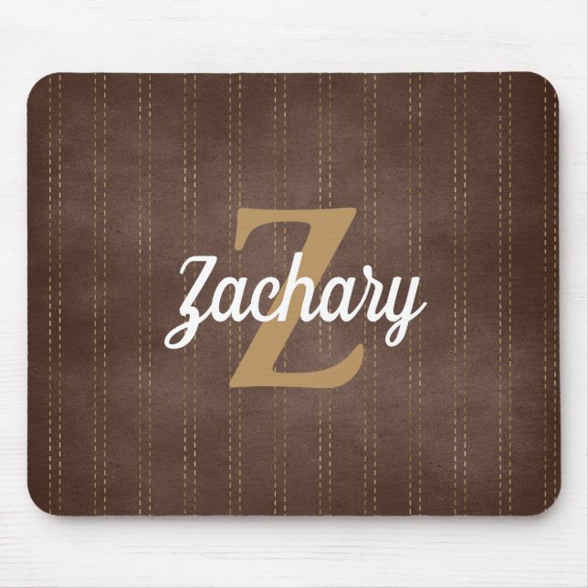 Dark Brown Vintage Pinstripe Retro Monogram Mouse Mat (Front)