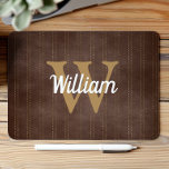 Dark Brown Vintage Pinstripe Retro Tan Monogram Mouse Mat<br><div class="desc">This design features a vintage pattern of tan pinstripes on a dark brown background. Personalise it with your monogram initial in golden tan and your name in white retro script.</div>