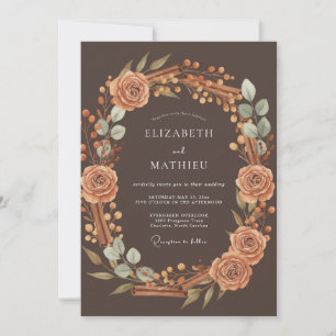 Dark Brown Warm Harvest Wedding Invitation