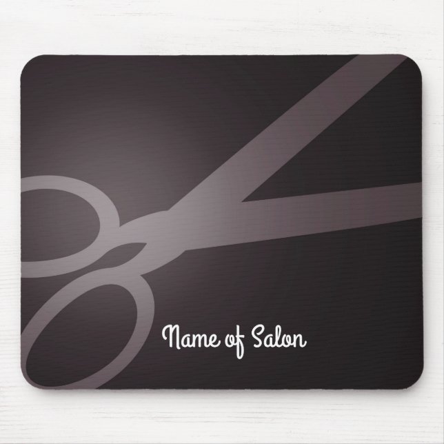 Dark Brown White Scissors Hair Salon Mouse Mat (Front)