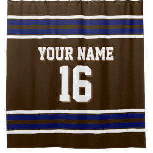 Dark Brown with Navy White Stripes Sports Jersey Shower Curtain