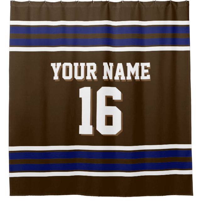 Dark Brown with Navy White Stripes Sports Jersey Shower Curtain (Front)