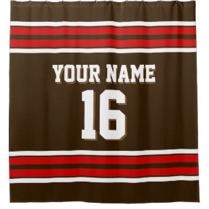 Dark Brown with Red White Stripes Sports Jersey Shower Curtain