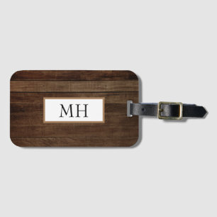 Dark Brown Wood Design Monogram Luggage Tag