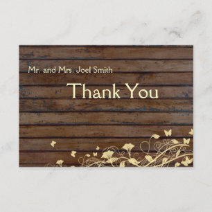 Dark Brown Wood flat thank you card with envelopes