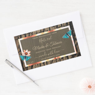 Dark Brown Wood Grain Product Labels Butterflies