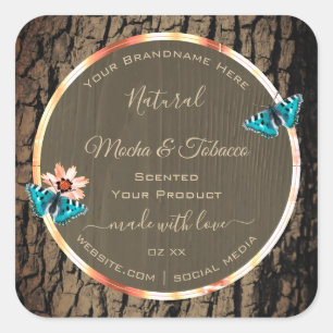 Dark Brown Wood Grain Product Labels Butterflies