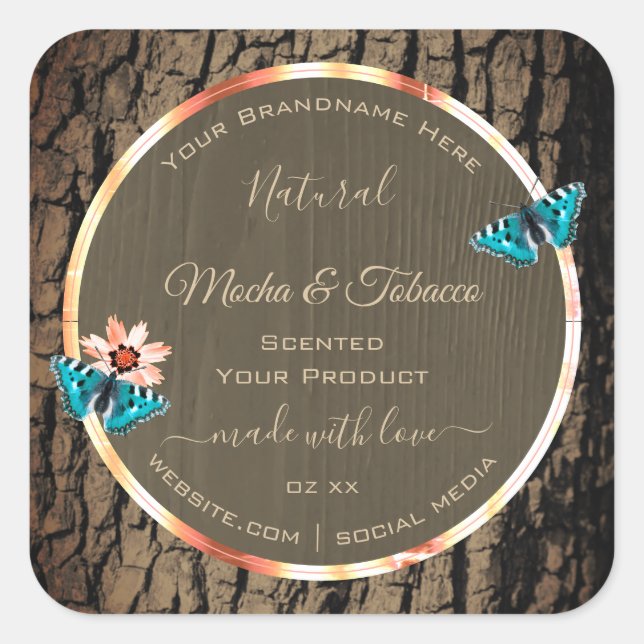 Dark Brown Wood Grain Product Labels Butterflies (Front)