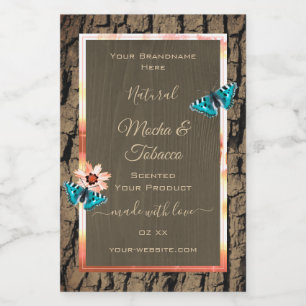 Dark Brown Wood Grain Product Labels Butterflies