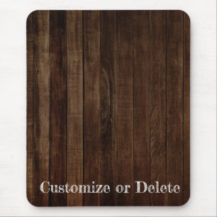 Dark Brown Wood Planks with Personalized Text Mouse Mat