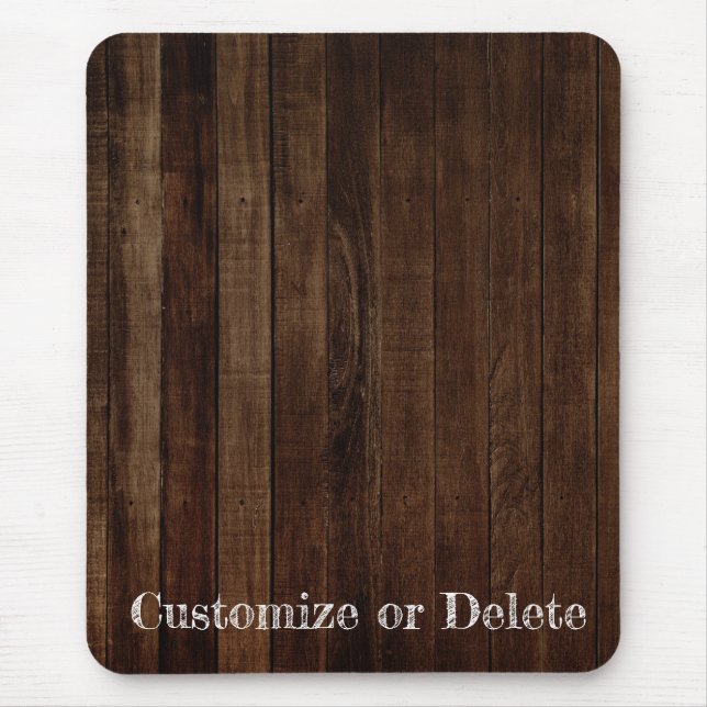 Dark Brown Wood Planks with Personalized Text Mouse Mat (Front)