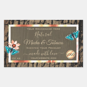 Dark Brown Wood Product Label Butterflies and Logo