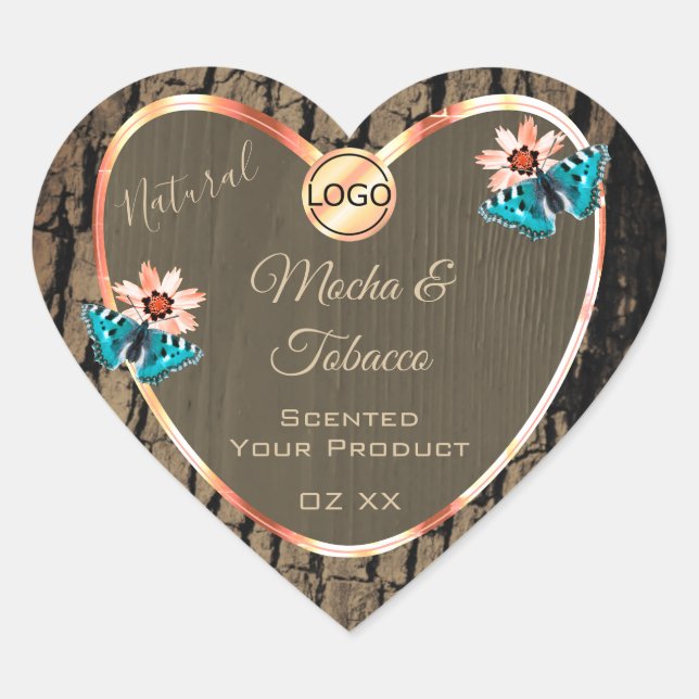 Dark Brown Wood Product Label Butterflies and Logo (Front)