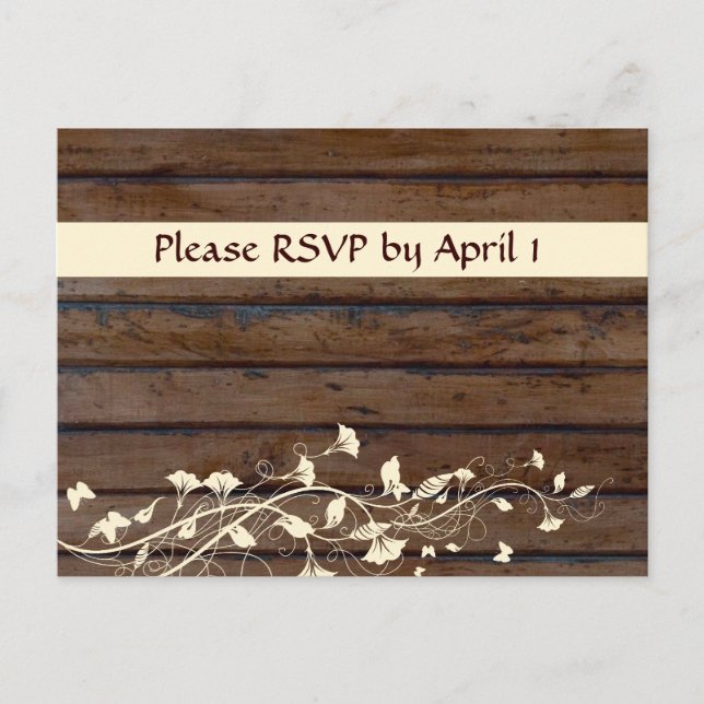 Dark Brown Wood RSVP Invitation Postcard (Front)