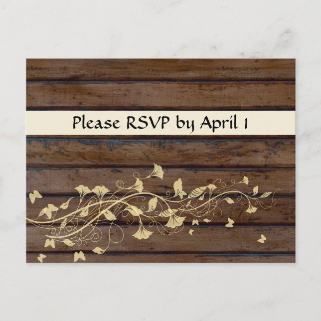 Dark Brown Wood RSVP Invitation Postcard (Front)