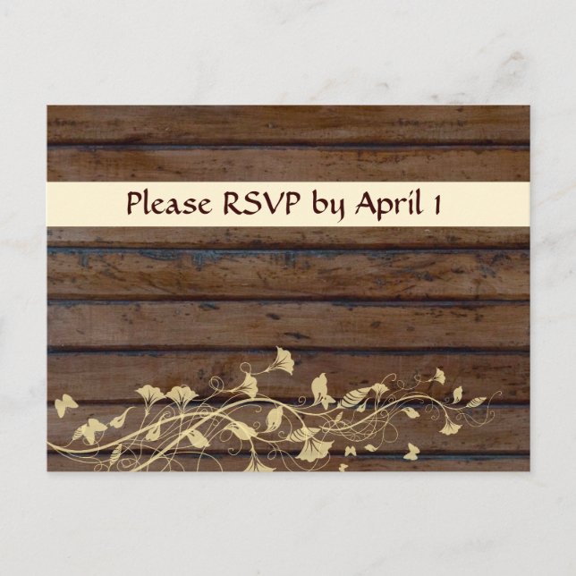 Dark Brown Wood RSVP Invitation Postcard (Front)