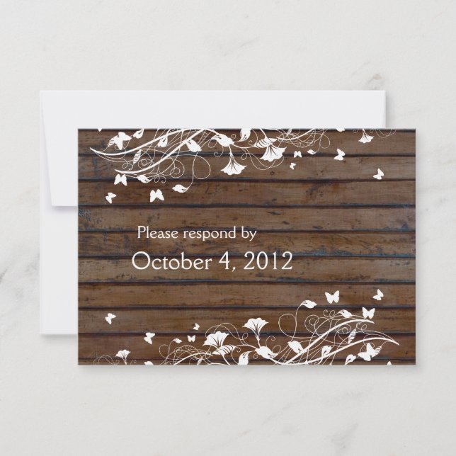 Dark Brown Wood RSVP with envelope (Front)