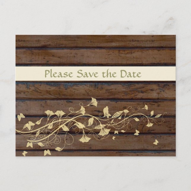 Dark Brown Wood Save the Date Announcement Postcard (Front)