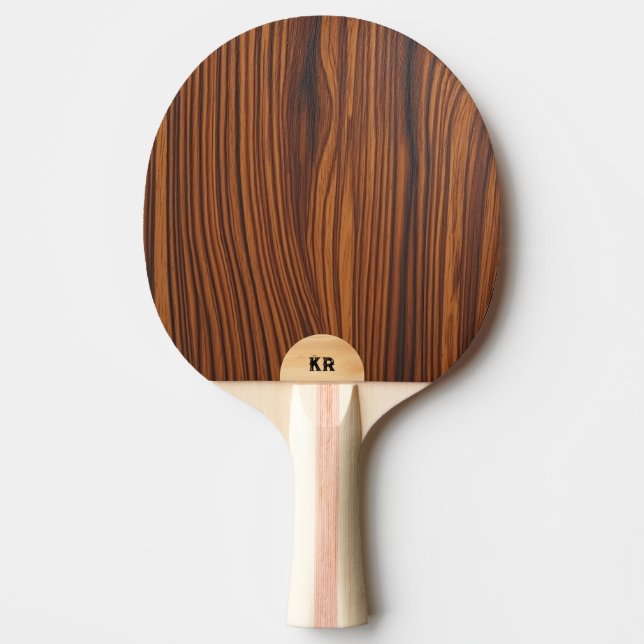 Dark Brown Wood Texture Custom Monogram Ping Pong Paddle (Front)