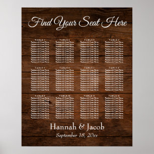 Dark Brown Wood, Wedding Reception Seating Chart
