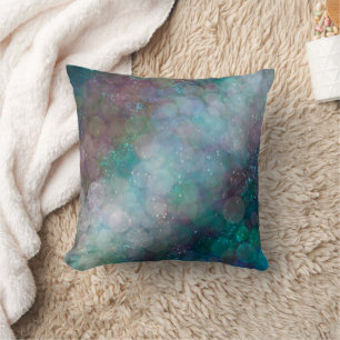 Dark Bubbles Black, Grey Blue Abstract Cushion