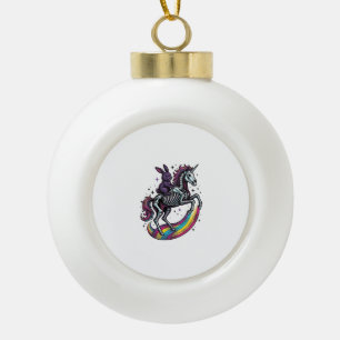Dark Bunny Riding Skeleton Unicorn Vintage Engravi Ceramic Ball Christmas Ornament