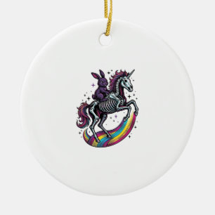Dark Bunny Riding Skeleton Unicorn Vintage Engravi Ceramic Tree Decoration