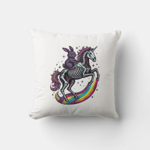 Dark Bunny Riding Skeleton Unicorn Vintage Engravi Cushion