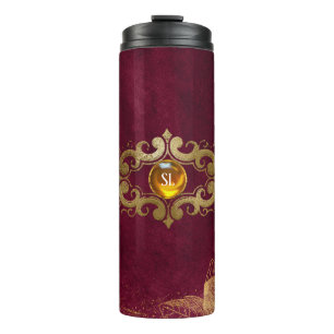 Dark Burgundy and Gold Gemstone Monogram Thermal Tumbler